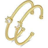 Narati Bangle Bracelets for Women 2pcs Twisted Cable Wire Bracelets Mixed Metal Bracelet Designer Cuff Bracelet, Gold