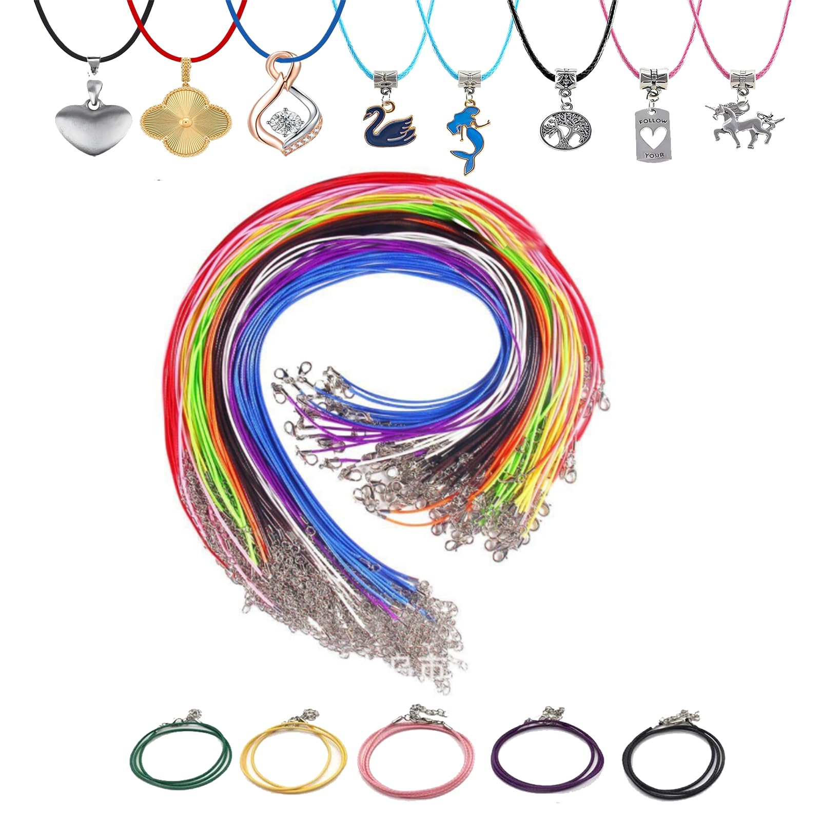 Liuer 100PCS Mix Color Waxed Necklace Cord with Extension Chain Lobster Clasp Jewelry Making for DIY Choker and Pendant Necklaces,Bracelet Necklace Beading Jewelry Handmade Crafts(18inch)