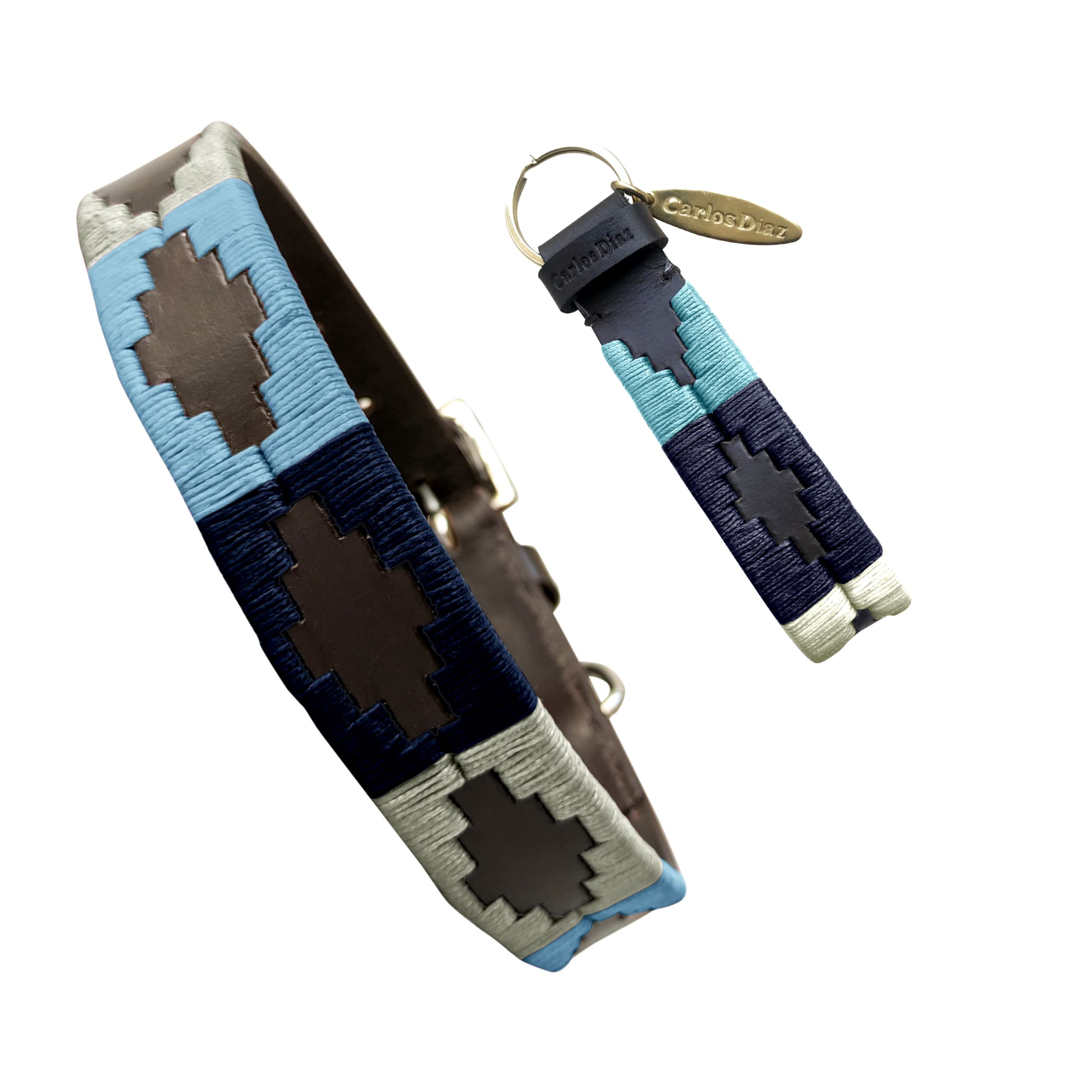 Carlos Diaz Genuine Leather Waxed Embroidered Polo Dog Collar XS