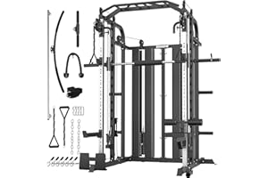 DONOW Smith Machine with Steel Weight Stacks, Home Gym Sytem Power Cage Squat Rack Dual Cable Crossover Machine All in One Station Ratio 1:1