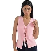 SUUKSESS Women Tie Front Top Sweater Vest Summer Vacation Outfits Trendy Tops Vest Y2K Tank Tops