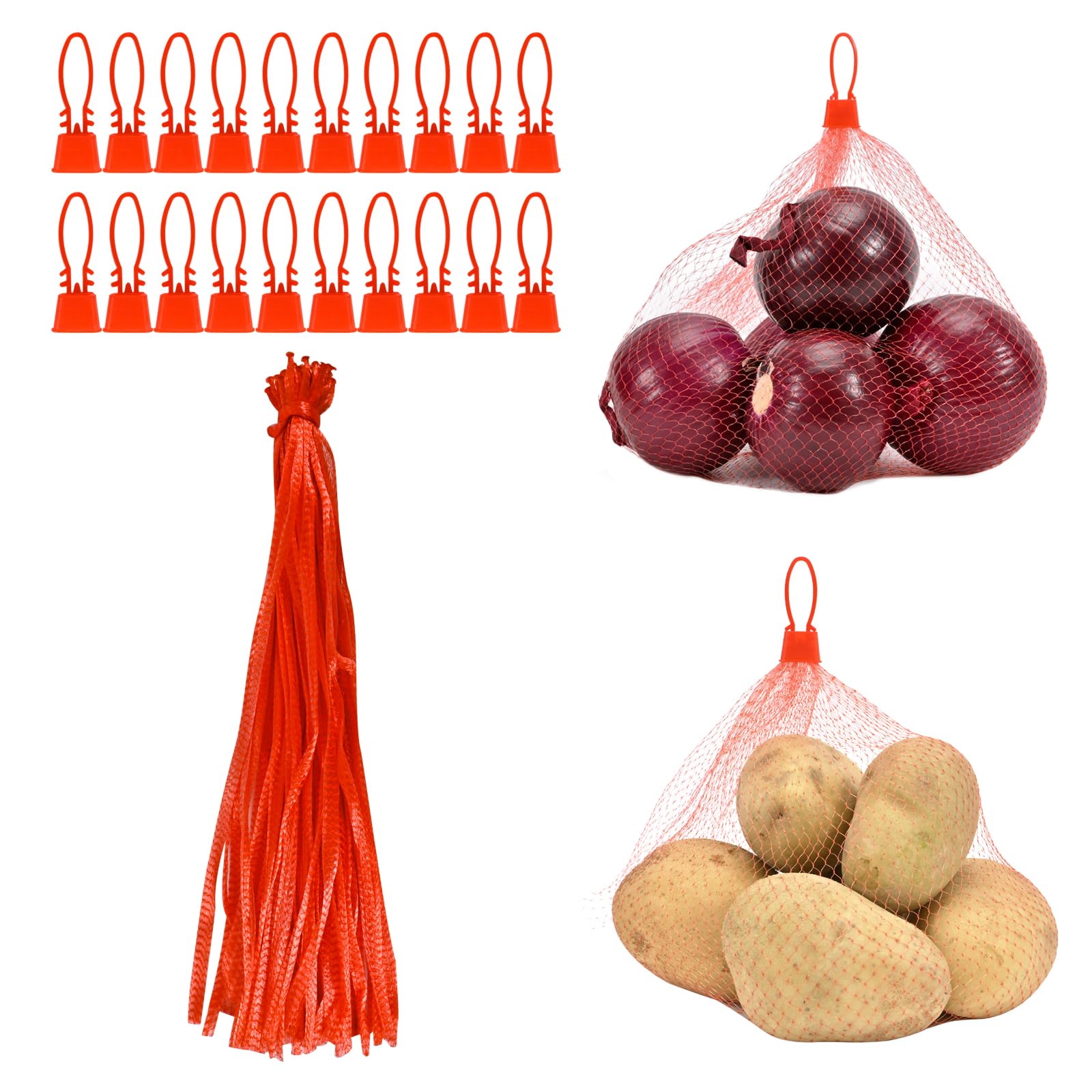Photo 1 of HXSMUYC 100-Pack Durable Nylon Mesh Bags, 24-Inch Reinforced Storage Bags with Secure Plastic Latches for Produce, Groceries, Toys, and Seafood Boiling