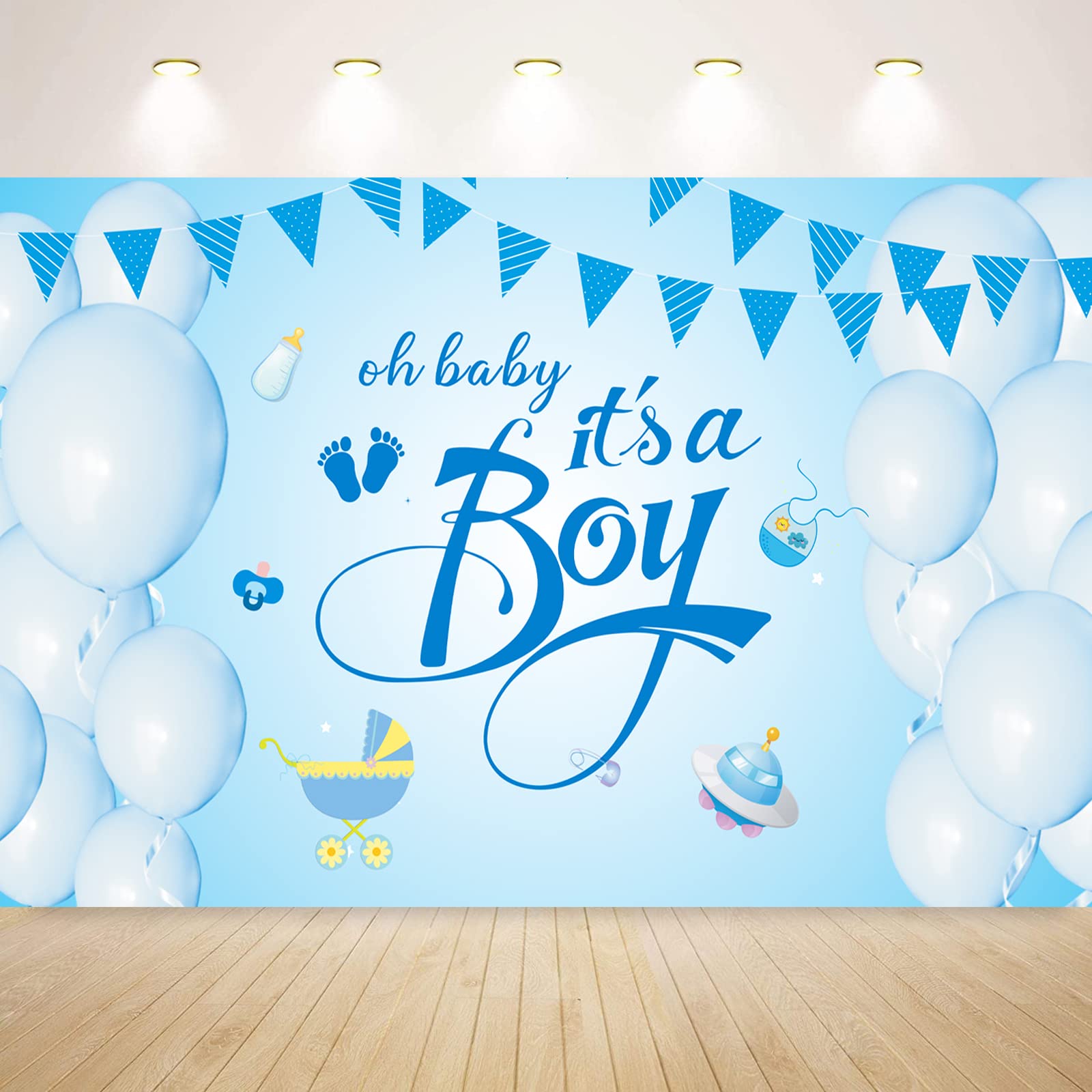 Baby Shower Decoration, It's a Boy with Banner and Balloon Backdrop,110 * 185cm Blue Large Photography Background for Boy's Baby Shower,1st birthday Party Supplies (Blue)