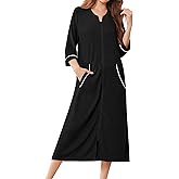 Ekouaer Zipper Robes for Women 3/4 Sleeve Bathrobe Lightweight House Coats for Women with Pockets Long Moo Moo Nightgown