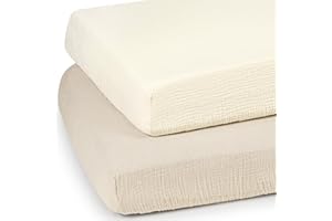 lulumoon Mini Crib Sheets Muslin: Pack and Play Sheets for Boys and Girls - Cotton Fitted Crib Sheet for Pack N Play Mattress and Playard 2Pack 24"x38"