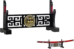 Logest Sword Stand - 4 Tier Options Available - Crafted Using Wood Katana Holder - Furnished in Black With a Gold Lion’s Head - Desirable Sword Display Gift Option - Sword Holder Katana Stand (1-Tier)