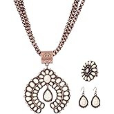 TOPACC Navajo Pearl Necklace Western Jewelry Set for Women Turquoise Necklace with Earrings Ring Cowgirl Accessory