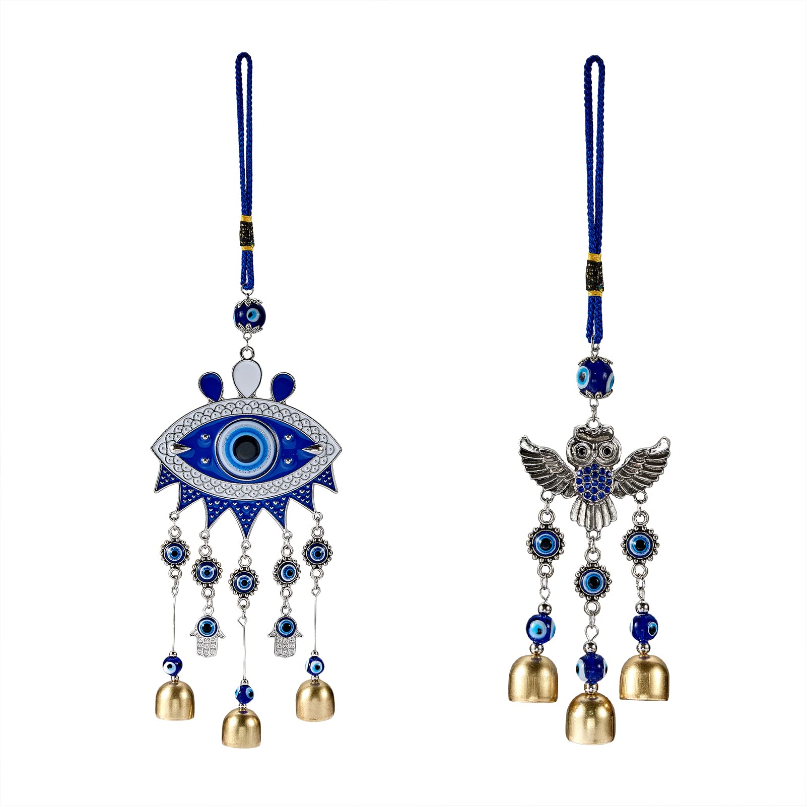 WEWAYSMILE 2Pcs 2 Style Blue Eyes Wind Bells, Evil Eyes Wind Chimes, Blue Evil Eye Wind Chimes, for Home Garden Decoration Good Luck Blessing Gift (3 bells)