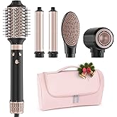 5 in 1 Dual Voltage Hot Air Styler - Professional Hair Dryer Brush for Fast Drying, Curling, Straightening & Volumizing | Low Heat Damage + Negative Ions + Travel-Friendly