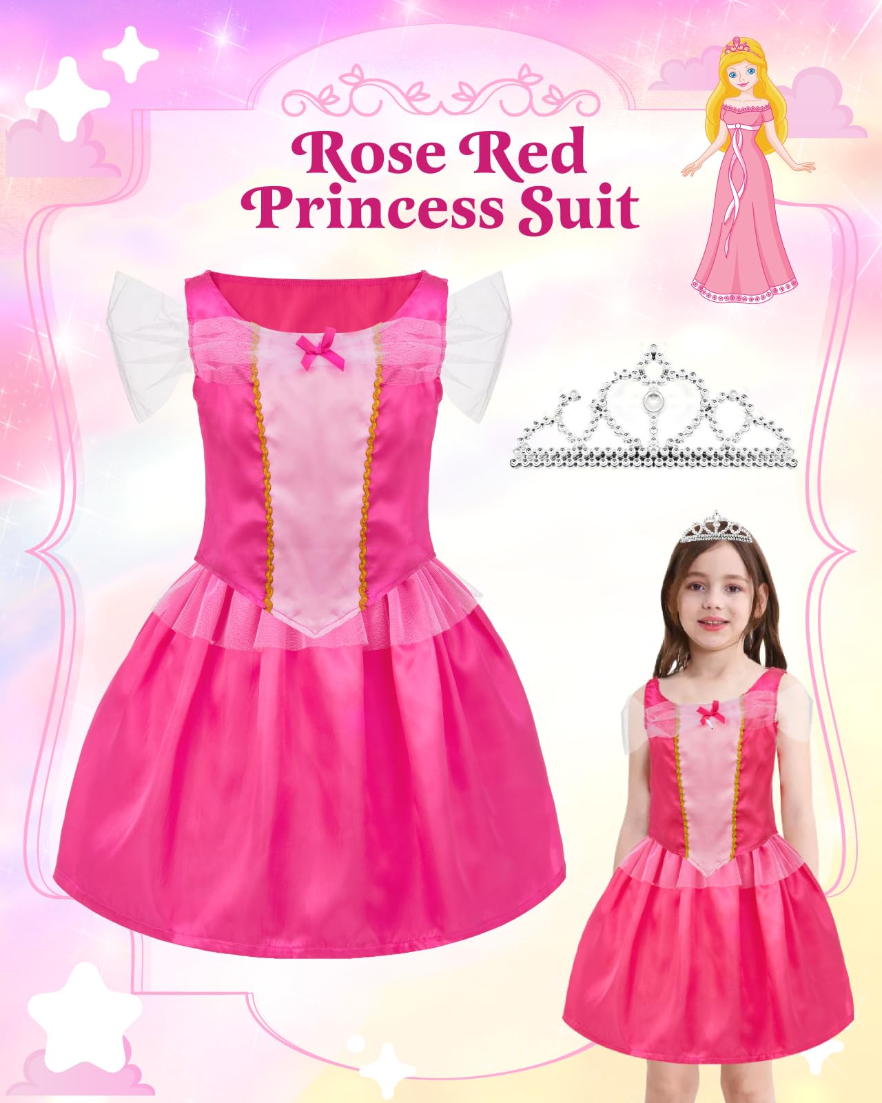 Gleamkid Princess Costumes for Girls,Princess Fancy Dresses for Little Girls Aged 3-6,Princess Dress Outfit for Girls,Role Play Costume Set,Jewelries Accessories for Kids Role Play