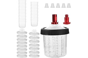 20oz (600ml) Disposable Paint Spray Gun Liners and Lids, 15 Liners, 15 Lids, 5 Plugs, 2 Adapter, 1 Hard Cup & Retainer Ring, 