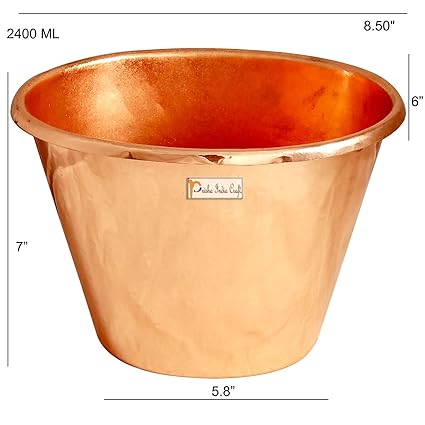 Prisha India Craft Copper Plating Hammered Ice Cube Bucket with 2 Brass Ice Tongs, Bar Accessories, Capacity 2400 ML (Brown)