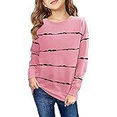 Haloumoning Girls Striped Color Block Sweatshirts Kids Tie Dye Crewneck Long Sleeve Pullover Tops 4-15 Years