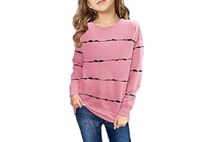 Haloumoning Girls Striped Color Block Sweatshirts Kids Tie Dye Crewneck Long Sleeve Pullover Tops 4-15 Years