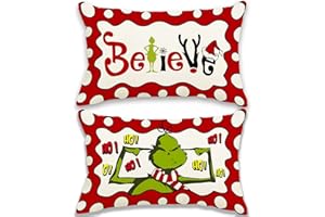 FARMNALL Grinch Christmas Decorations Throw Pillow Covers 12x20 Set of 2 Merry Grinchmas Christmas Xmas Winter Holiday Decorations for Home Pillow Case Patio Sofa Seating Outdoor
