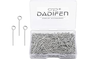 DADIFEN 304 Stainless-Steel Eye Pins for Jewelry Making Silver Head Pins 24 Gauge 0.6x20mm 600pcs/Box Open Eye Pins for DIY Making Earring Necklace Bracelets Dangle Charm Jewelry Findings Eyepins