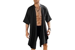 COOFANDY Men's Ruffle Shawl Collar Lightweight Cardigan Long Kimono Jackets Open Front Drape Cape Coat