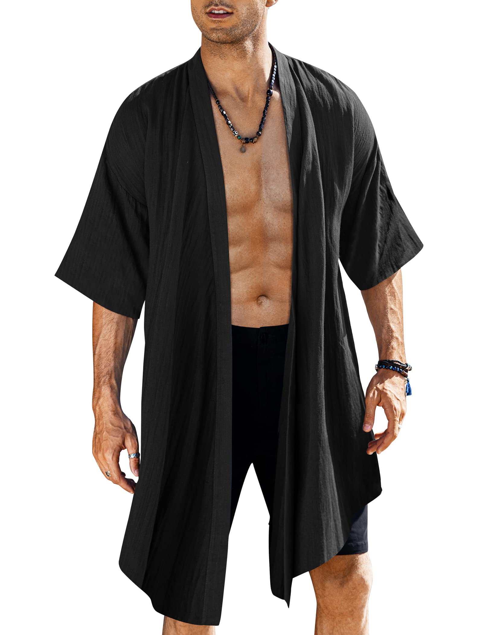 Photo 1 of Size M--COOFANDY Men's Long Cardigan Cotton Kimono Robe Lightweight Casual Beach Drape Cape