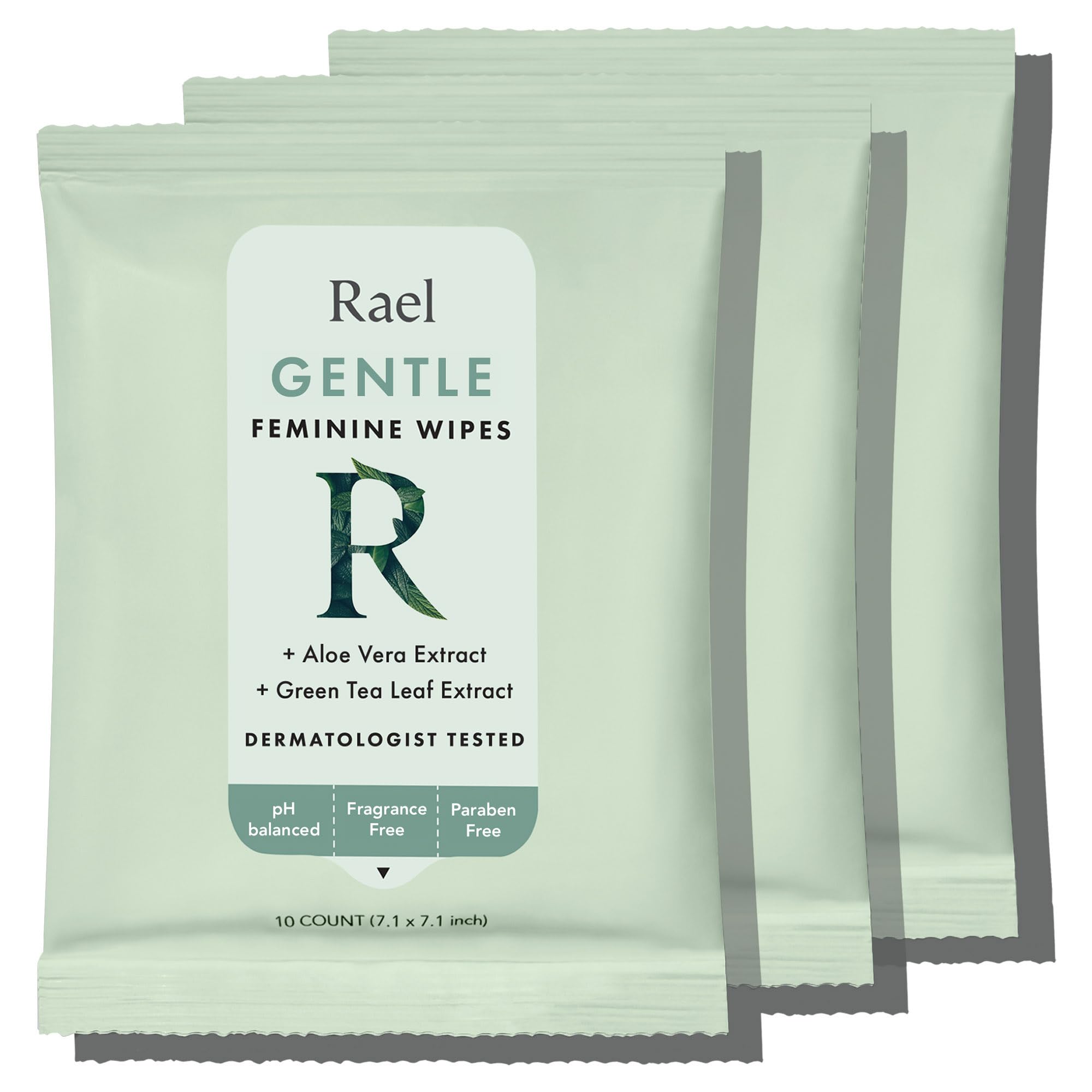 Rael Flushable Feminine Intimate Wipes - pH-Balanced, Unscented, Aloe Vera Extract, Safe for Sensitive Skin, Vegan & Cruelty Free, Travel Size (10 Count, Pack of 3)