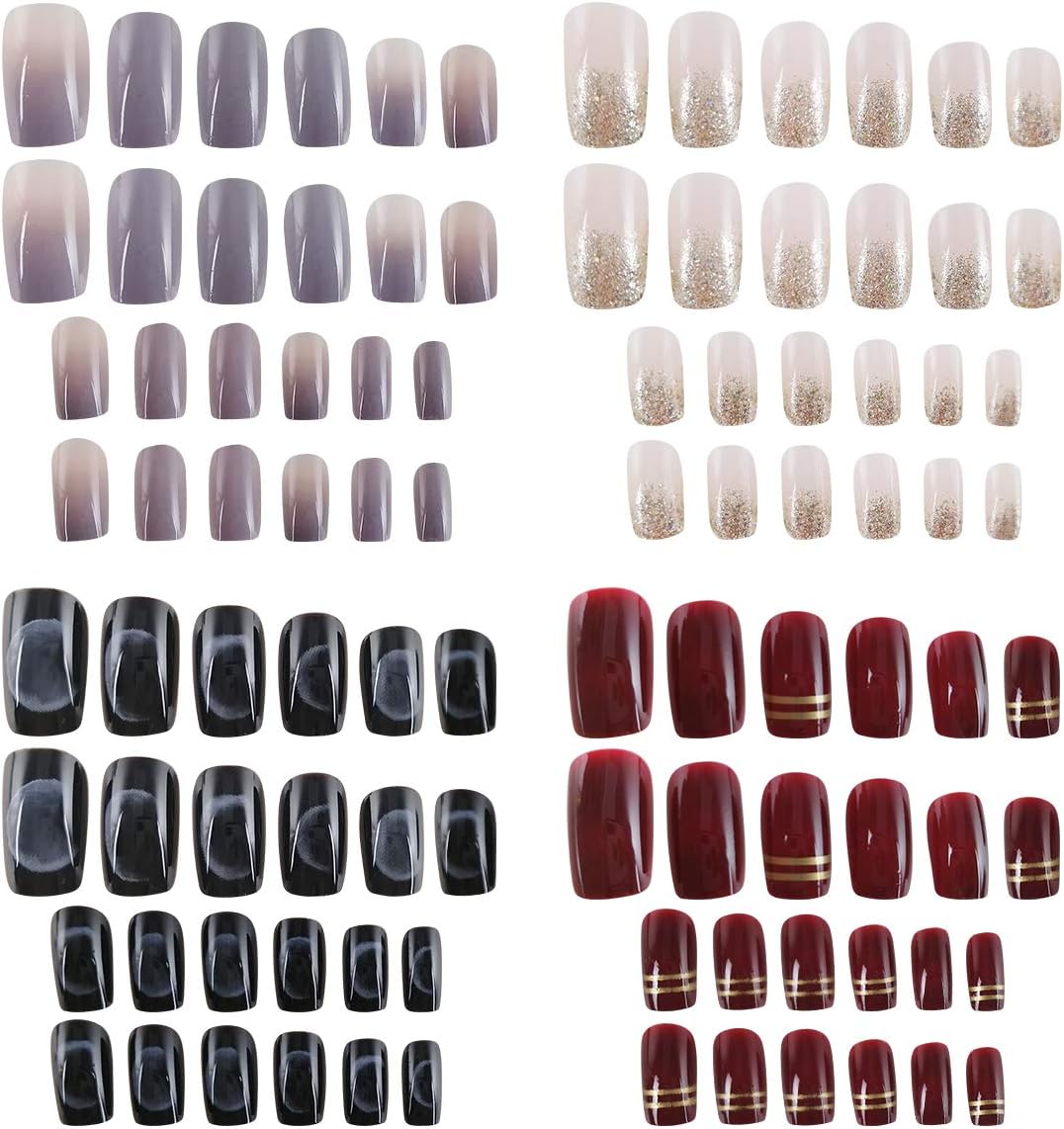 96Pcs 4 Set Fake Nails,Elegant False Nails Short Full Cover Nail Art Artificial Nails