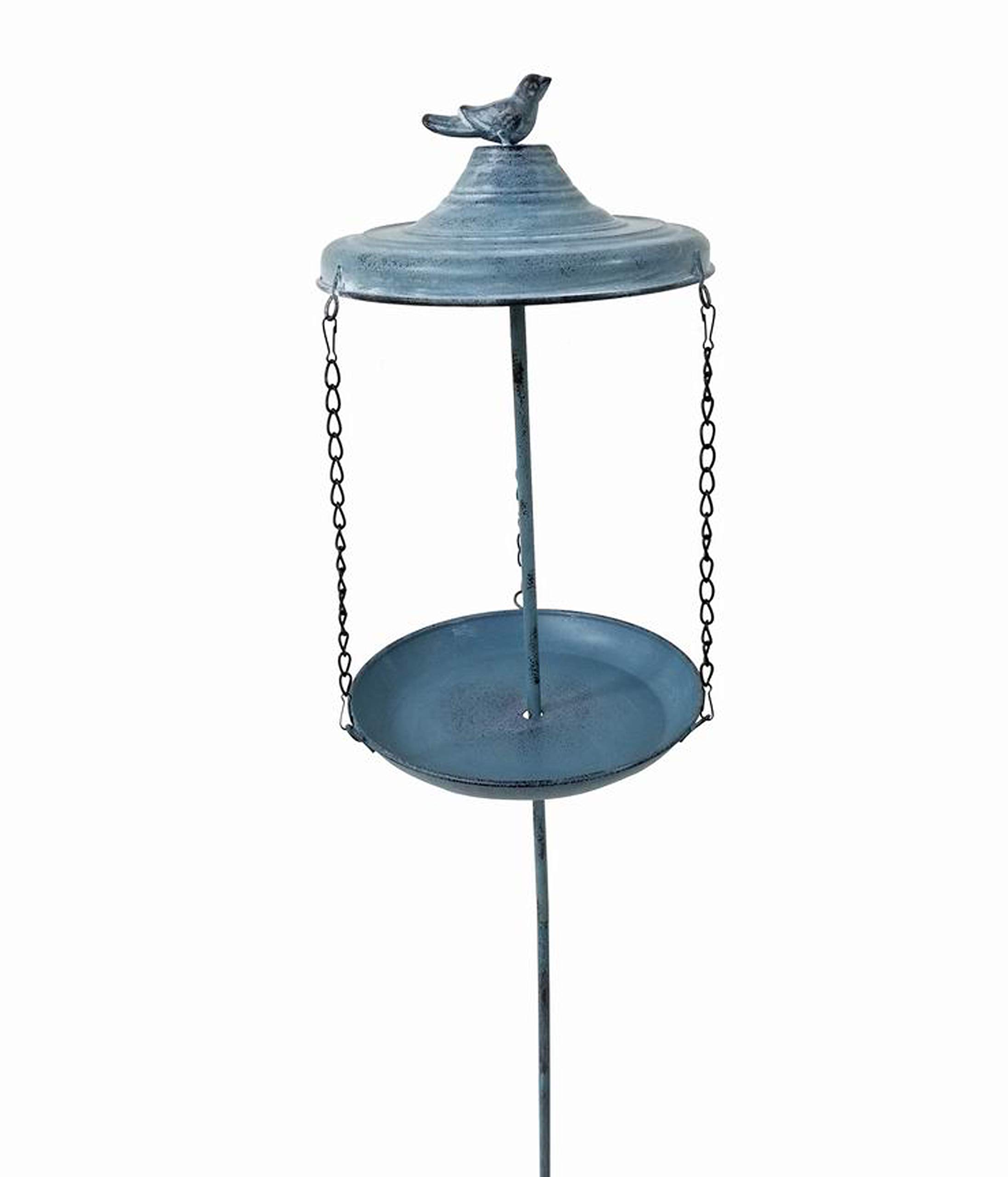 Dehner Natura Negev Wild Bird Feeder with Ground Spike Diameter 21.5 cm Height 96 cm Metal Dark Blue