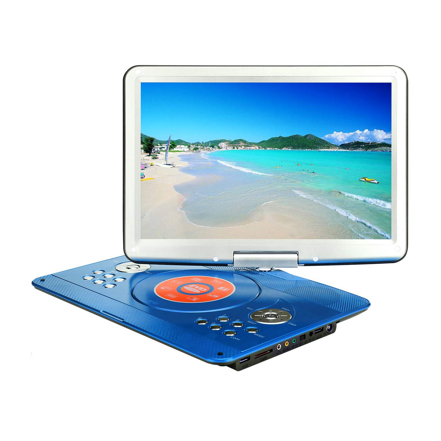 YOOHOO 16.9'' Portable DVD Player with 14.1'' Large Swivel Screen, with 6Hrs Rechargeable Battery,Mobile DVD Player for Kids,Sync TV, Support USB SD Card with Car Charger(Blue)