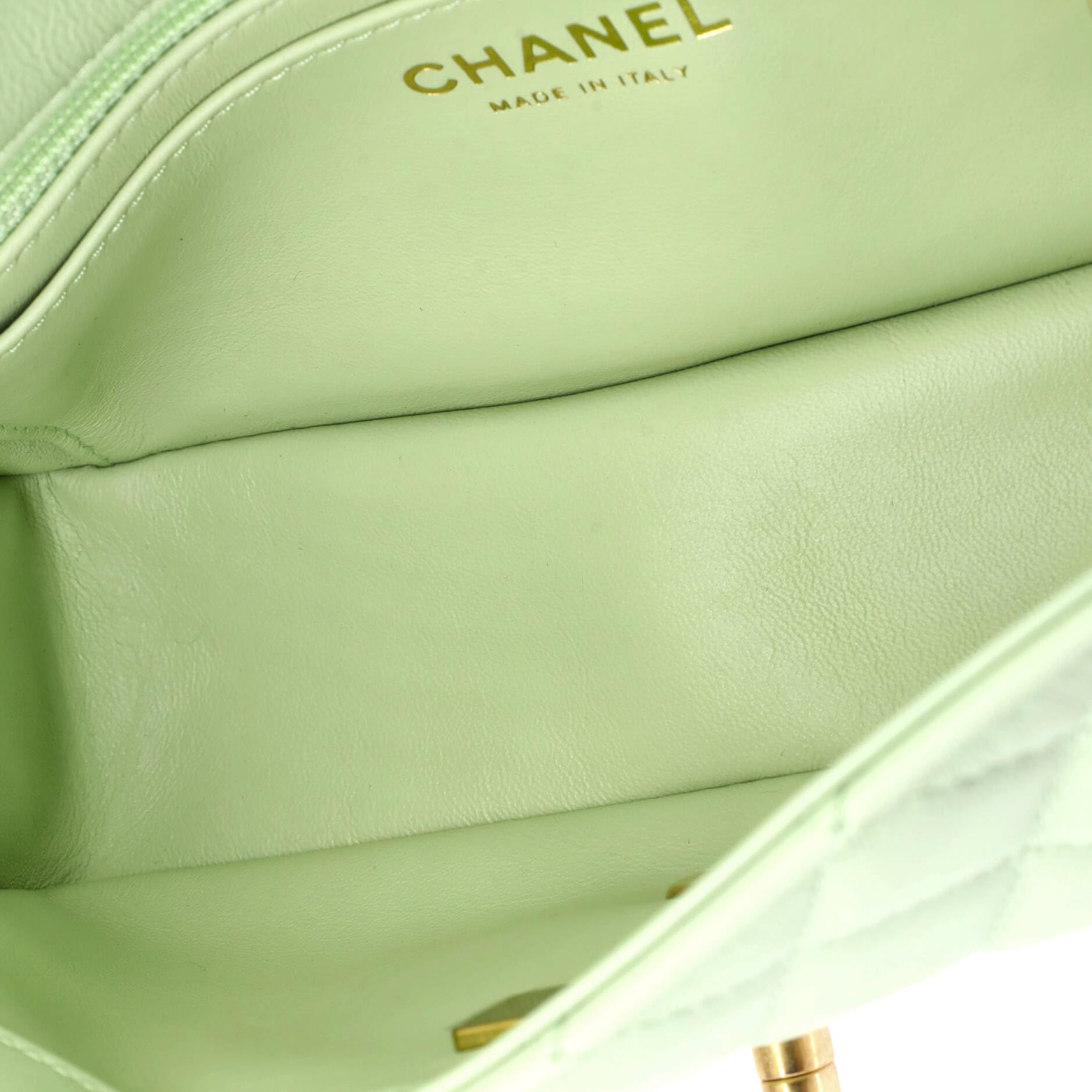 CHANEL Pre-Loved Pearl Crush Flap Bag Quilted Lambskin Mini, Green