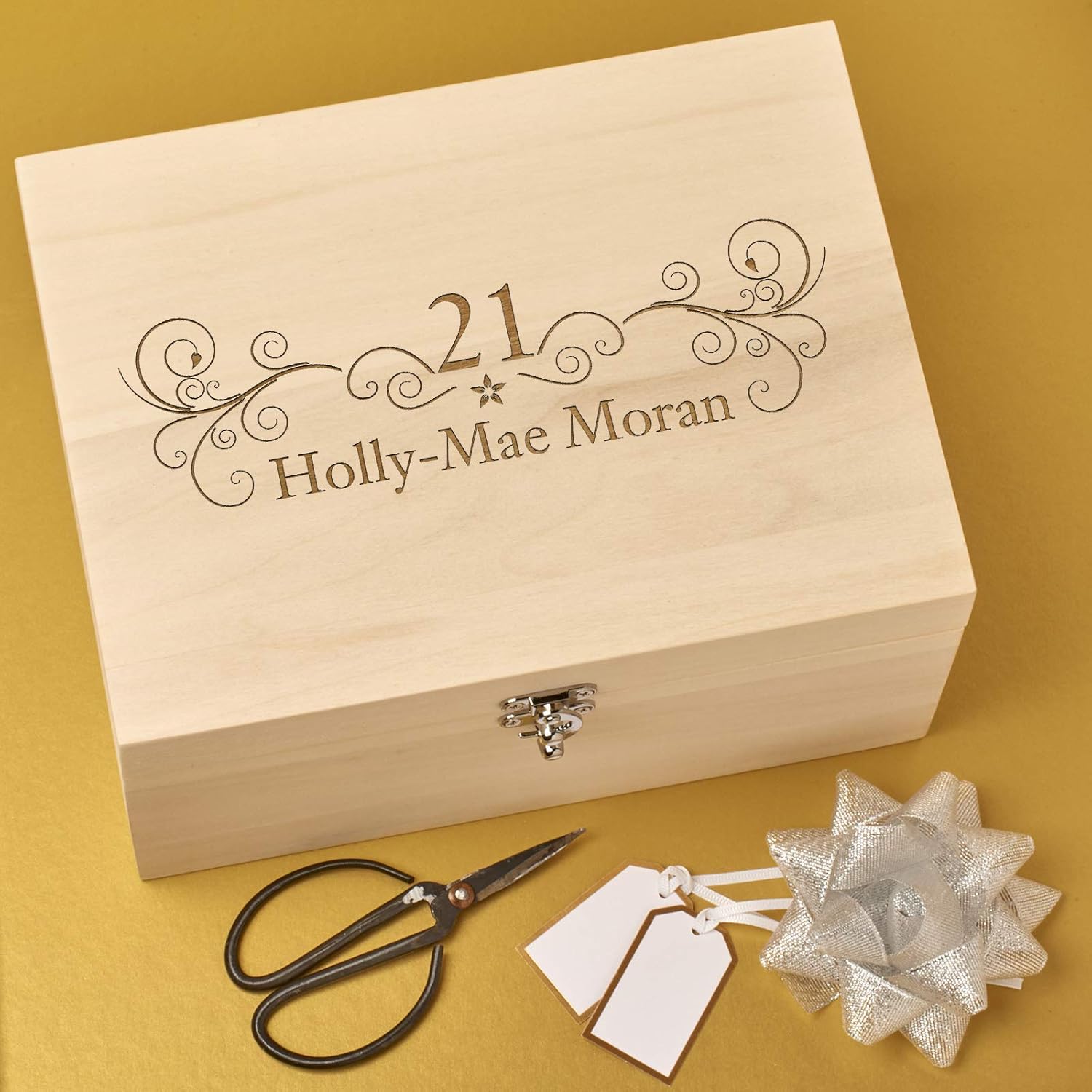 Personalised 21st Birthday Wooden Memory Keepsake Box Swirl Design