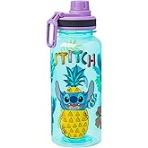 Silver Buffalo Disney Lilo and Stitch Pineapple Twist Spout Plastic Water Bottle with Stickers You Stick Yourself, 32 Ounces