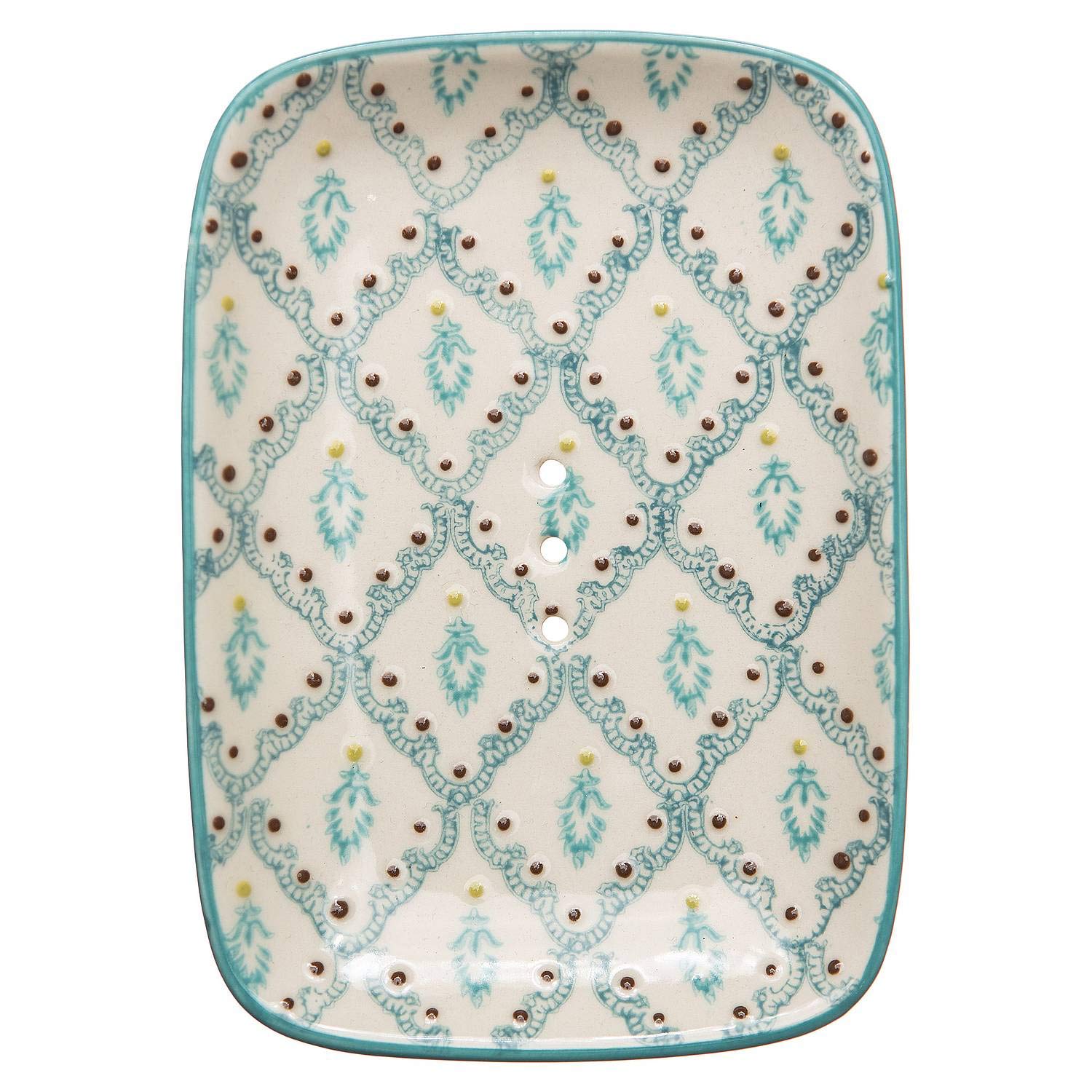 Tranquillo Square Ceramic Soap Dish - Stoneware NAILA with Water Drainage Holes, 13.5 x 9.5 x 2 cm, Bathroom Deco Present
