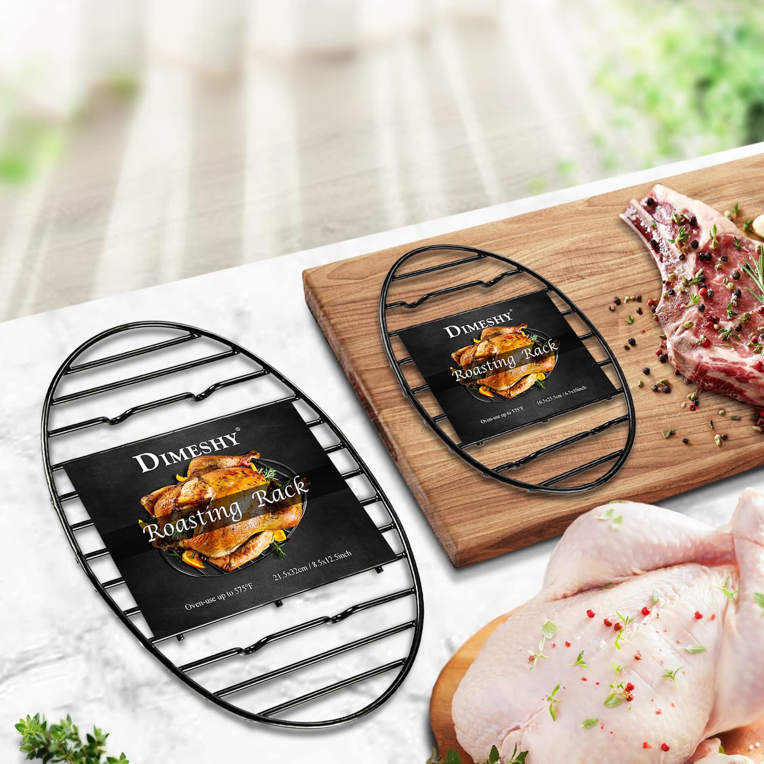 Roasting Rack, Black with Integrated Feet, Enamel Finished, Nonstick, fit for 13 inches oval roasting pan, safety, dishwasher, Great for Basting, Cooking, Drying, Cooling rack.(10”x 6.5”)