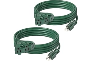 BN-LINK 2-Pack 15Ft Outdoor Extension Cord with 3 Outlets 16/3 SJTW Power Cord, 3-Prong Grounded Plug, for Landscaping & Holiday Decorations, ETL Listed