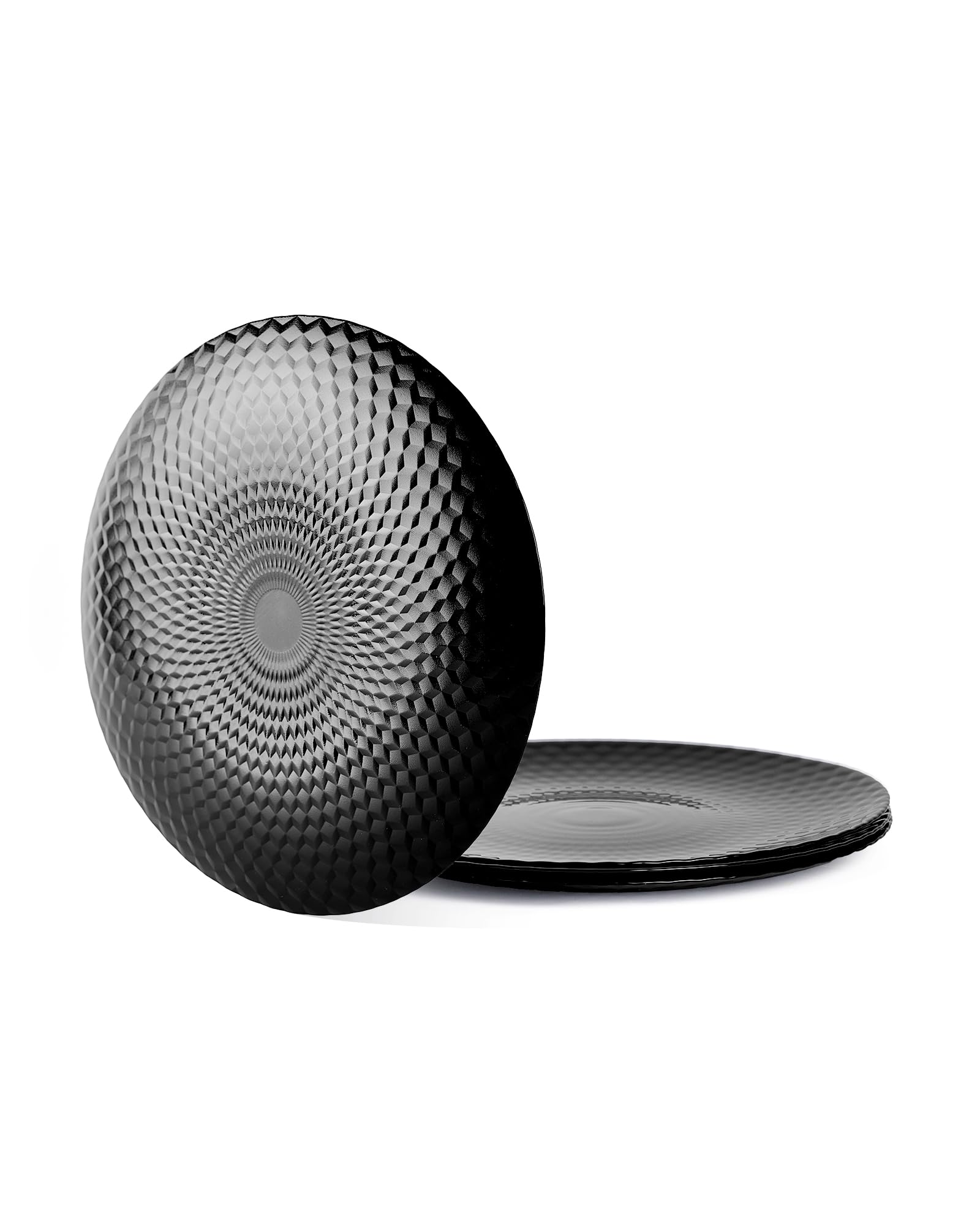 Photo 1 of LaGlint 10.5 inch Dinner Plate Set of 6, Round Opal Glass Black Geometric Faceted Dinnerware Plates, Dishwasher and Microwave Safe