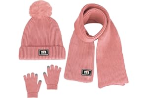 OPENFLY Kids Winter Beanie Hat Scarf Gloves Set for 2-7 Years Old Boys Girls Winter Knit Warm Fleece Lined Kids Hat Scarf Gloves Set