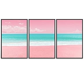SIGNWIN 3 Piece Framed Canvas Wall Art Pink...