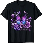Beautiful Butterfly Purple Rose Butterfly Lovers Gifts Women T-Shirt