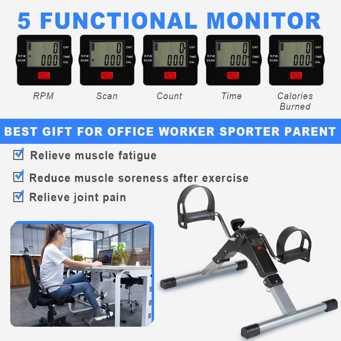 TABEKE Pedal Exerciser, Sitting Pedal Exerciser for Arm/Leg Workout, Portable Bike Pedal Exerciser with LCD Display: Health & Personal Care