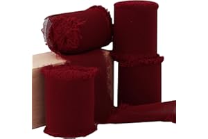 TONIFUL 4 Rolls Silk Chiffon Ribbon, 1-1/2 Inch x 22yds, Dark Red Claret Chiffon Ribbons, Handmade Fringe Silk Ribbon for Gif