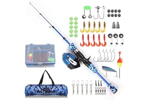 doorslay Kids Fishing Rod and Reel Combo Full Kit 1.2m/1.5m Telescopic Casting Rod Pole with Spincast Reel and Hooks Lures Swivels Carry Bag