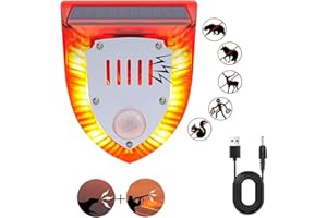 QXMH Solar Outdoor Motion Sensor Alarm: 129db Dog Barking & Gunshot Sound,Loud Motion Detector Noise Maker,Barking Dog Alarm Strobe Light Warning Lamp (911V 1 Pack)