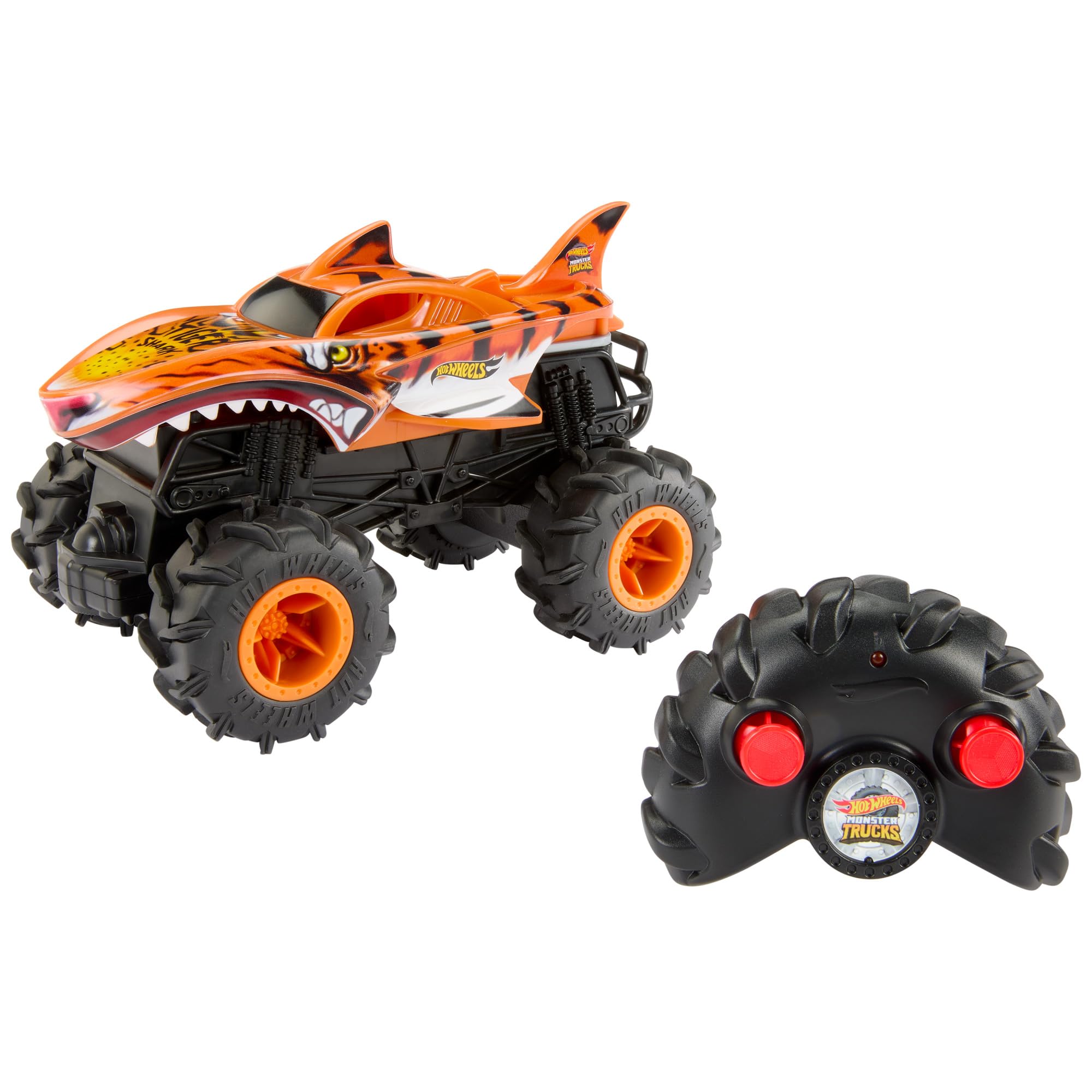 Hot Wheels Monster Trucks Remote Control Car, HW Tiger Shark in 1:24 Scale, All-Terrain Capabilities with Terrain Action Tires, Full Function RC, HNV03