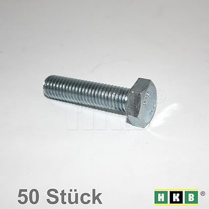 HKB ® 50 Stück Sechskant-Schrauben, M10 x 40mm, Vollgewinde, Stahl 8.8 verzinkt, DIN 933, Hersteller HEUTS, Artikel-Nr. 11365