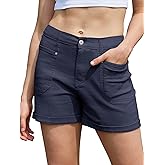 Rasutina Women High Waisted Jean Shorts Stretchy Denim Shorts for Women Folded Hem Chino Shorts Summer Jorts