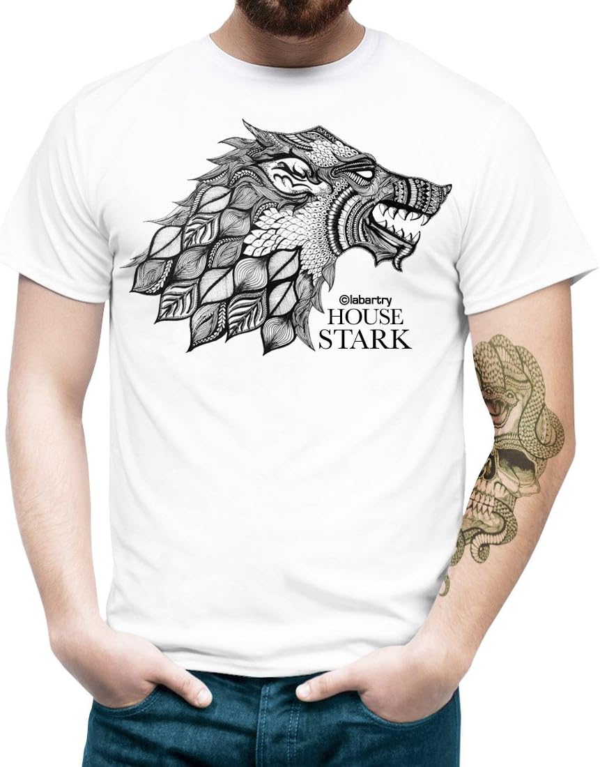 Labartry Men's Round Neck Graphic Printed Artist Cotton T-Shirt 'House Stark', | Game of Thrones | Winter is Coming | GOT | Wolf