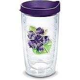 Tervis Tropical Hibiscus Collection Made in USA Double Walled Insulated Tumbler Travel Cup Keeps Drinks Cold & Hot, 16oz, Island Hibiscus Purple