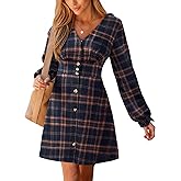 CUPSHE Women's Fall Casual Dress Long Sleeve V Neck A Line Button Mini Dresses