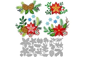 MAYJOYDIY Matrices de découpe en métal pour plantes d'hiver, poinsettias, feuilles de houx, pommes de pin, flocon de neige, g