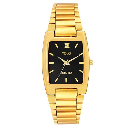 Mens Analogue Wrist Watch (Golden Metal Strap , Black Dial)