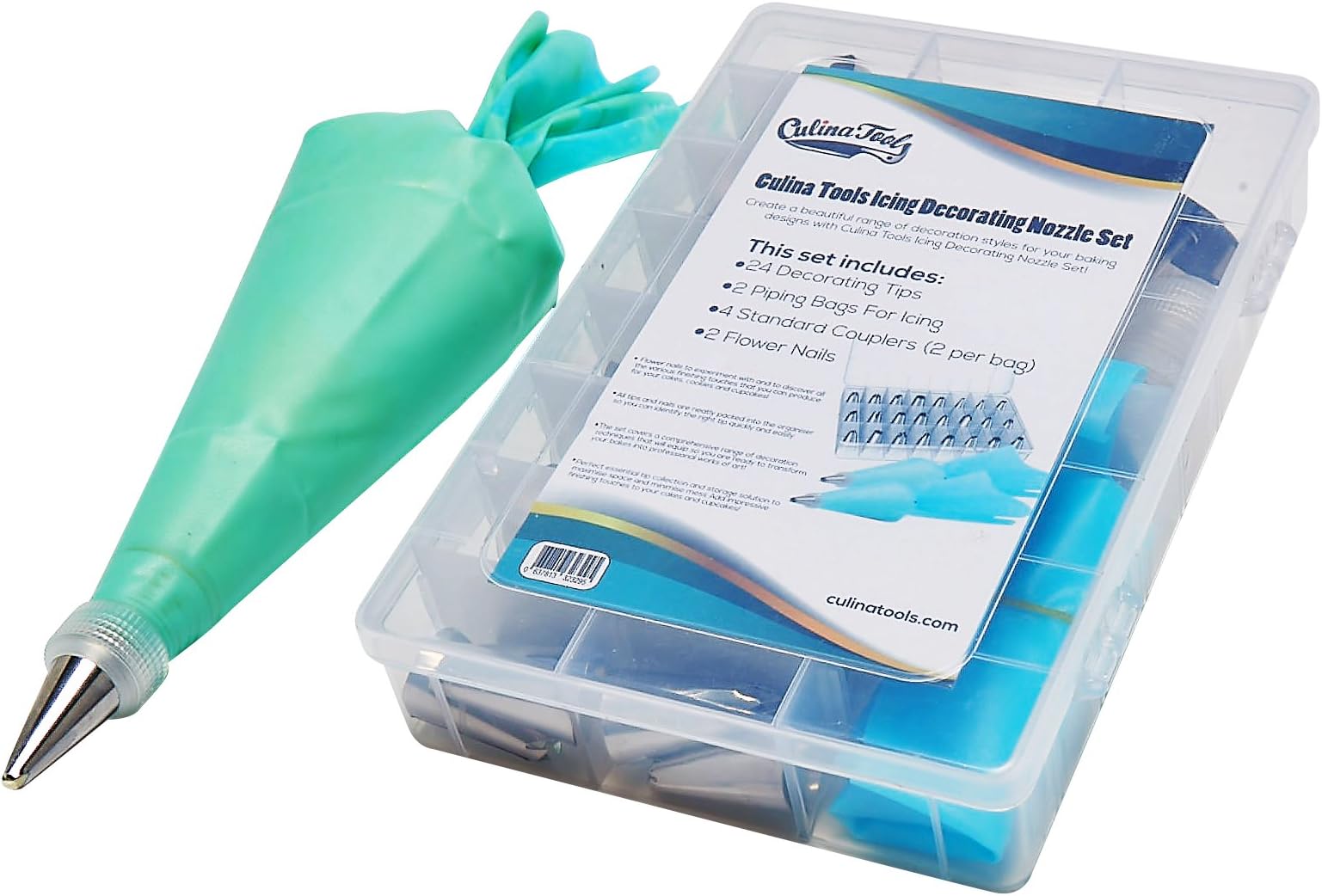 Culina Tools 32 Cake Decorating Nozzles Set | Piping, Icing Supplies Kit | Easy To Use, Machine-Wash safe Pastry Tips | Comes With Reusable Bags, Plastic Couplers & Carrying Case | For Impressive Home Baking Ideas