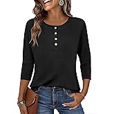 Zeagoo Womens Tops 3/4 Length Sleeve T Shirts Dressy Casual Button Down Blouses Spring Fall Clothes